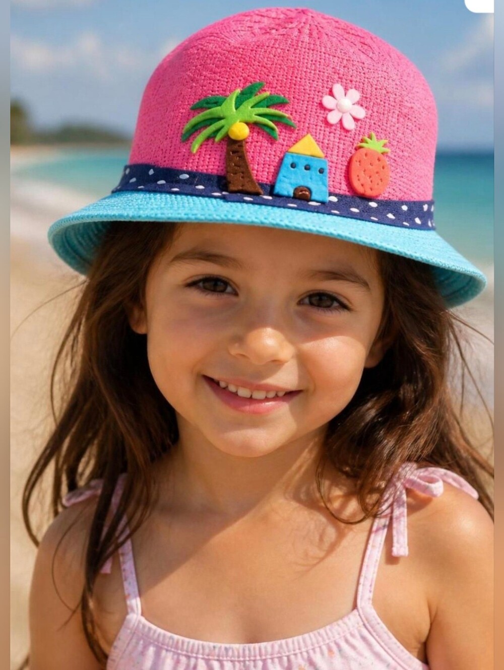 BD.Y Summer Beach Sun Hat & Six Earrings For Kids